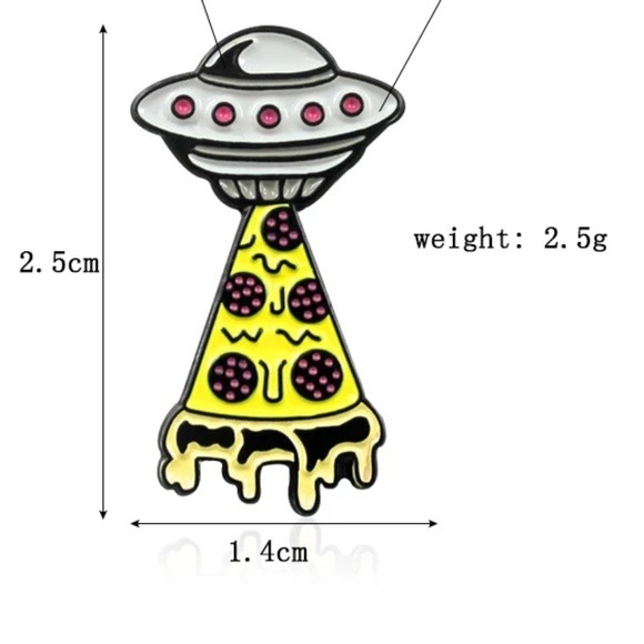 I Believe in Pizza Brooch Alien Spaceship Pizza - Picture 2 of 3